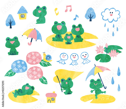 illustration of rainy season and frogs