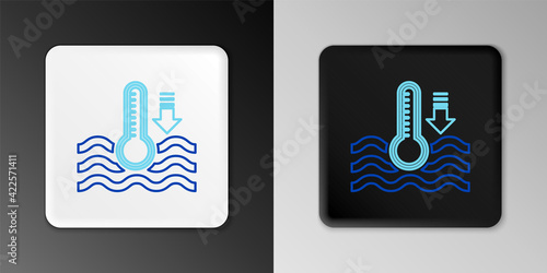 Line Water thermometer measuring heat and cold icon isolated on grey background. Thermometer equipment showing hot or cold weather. Colorful outline concept. Vector