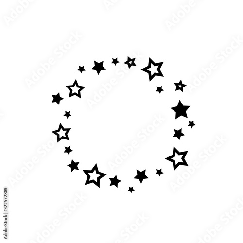 Black round label with stars. Best, award, winner prize wreath on white background.