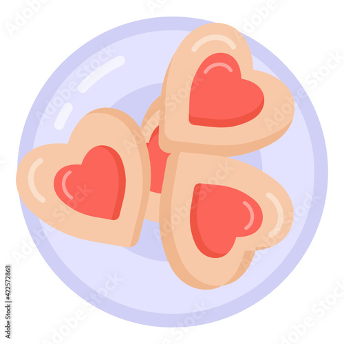 
A heart cookies icon in flat design

