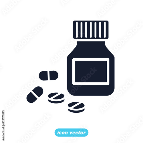pills and bottle icon. pills and bottle symbol template for graphic and web design collection logo vector illustration