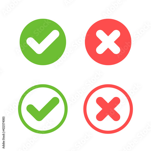 Set of crosses and check marks isolated on white background. Concept of "yes" and "no".Vector illustration in flat style