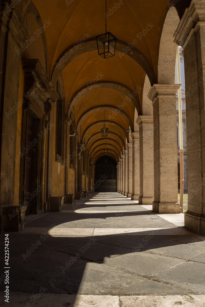 Arcades surrounding the courtyard of the chapel of Sant'Ivo della Sapienza in Rome.