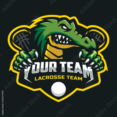 Crocodile mascot for a lacrosse team logo. Vector Illustration.