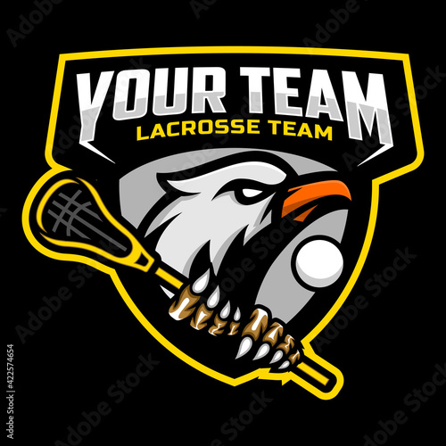 eagle mascot for a lacrosse team logo. school, college or league. Vector illustration.
