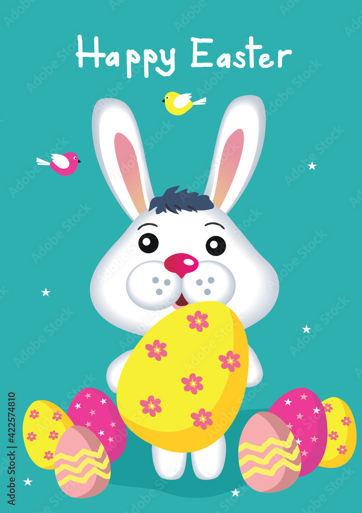 A very small rabbit holds a large Easter egg in its paws. A very small rabbit holds a large Easter egg in its paws.