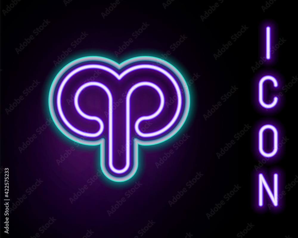 Glowing neon line Aries zodiac sign icon isolated on black background. Astrological horoscope collection. Colorful outline concept. Vector Glowing neon line Aries zodiac sign icon isolated on black background. Astrological horoscope collection. Colorful outline concept. Vector