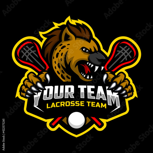Hyena mascot for a lacrosse team logo. Vector Illustration.