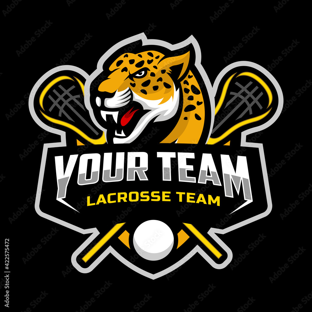 Leopards mascot for a lacrosse team logo. Vector Illustration.