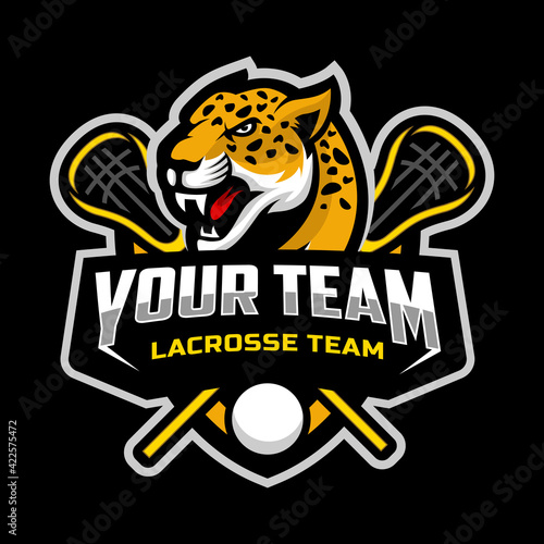 Leopards mascot for a lacrosse team logo. Vector Illustration.