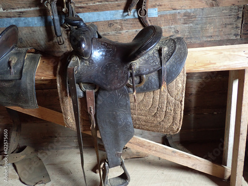 Saddles in a barn