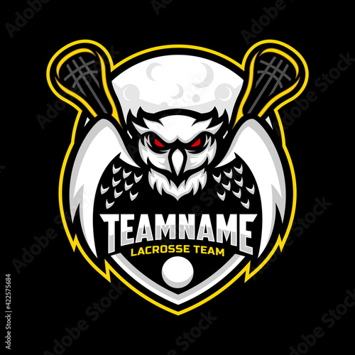 owl and moon mascot for a lacrosse team logo. school, college or league. Vector illustration.