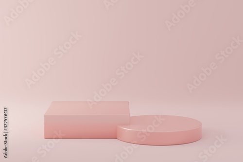pink podiums background. Abstract pedestal scene with geometrical. Scene to show cosmetic products presentation. Mock up design empty space,Showcase,shopfront,display case,3d illustration