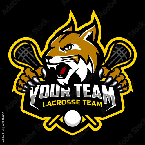 Lynx mascot for a lacrosse team logo. Vector illustration.