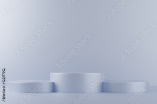 Step blue pastel podiums on background. Abstract minimal scene with geometrical. Scene to show cosmetic products presentation. Mock up design empty space. Showcase, shopfront, display case. 3d render