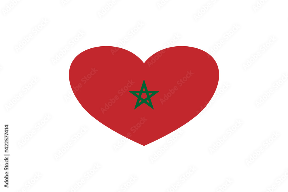 Morocco flag in the heart shape. Isolated on a white background.
