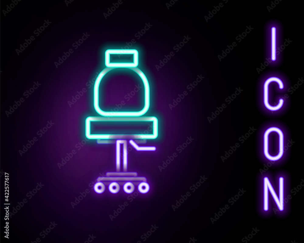 Glowing neon line Office chair icon isolated on black background. Colorful outline concept. Vector Glowing neon line Office chair icon isolated on black background. Colorful outline concept. Vector