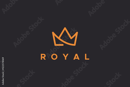 Royal Crown Logo. Gold Geometric Crown Line Icon isolated on Black Background. Usable for Business and Branding Logos. Flat Vector Logo Design Template Element.