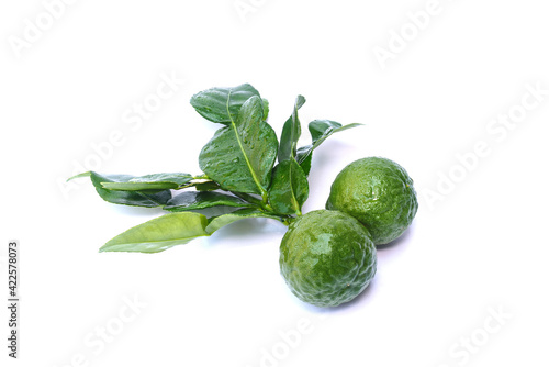 fresh fruits bergamot with leaf isolate white background © piyaphunjun