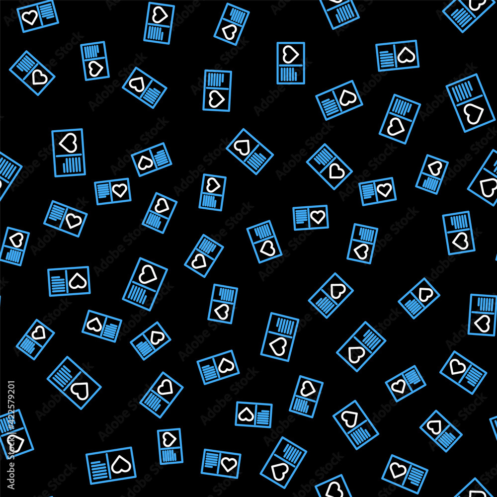 Line Valentines day flyer with heart icon isolated seamless pattern on black background. Celebration poster template for invitation or greeting card. Vector Line Valentines day flyer with heart icon isolated seamless pattern on black background. Celebration poster template for invitation or greeting card. Vector