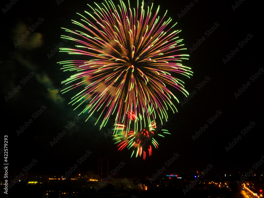 Fireworks on the background of the night sky. Celebration. Anniversary Fireworks on the background of the night sky. Celebration. Anniversary