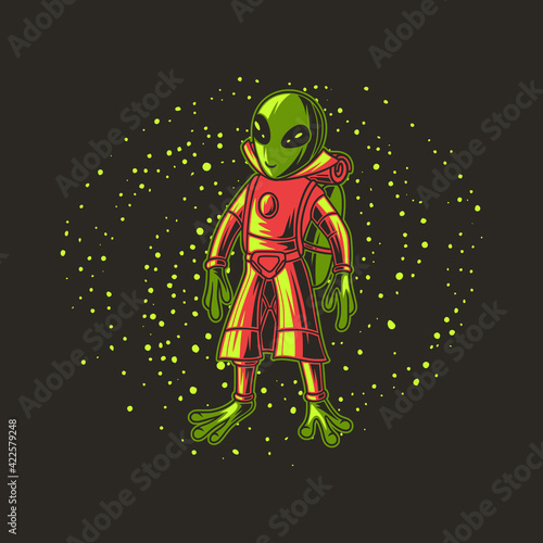 t shirt design alien carrying an bag against the moon adventure illustration