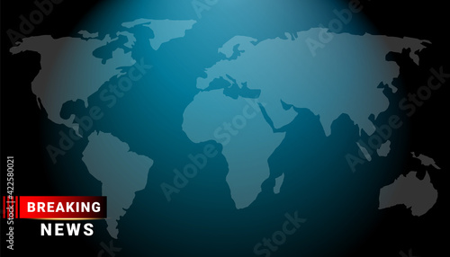 Breaking news screen world map background. Vector illustration