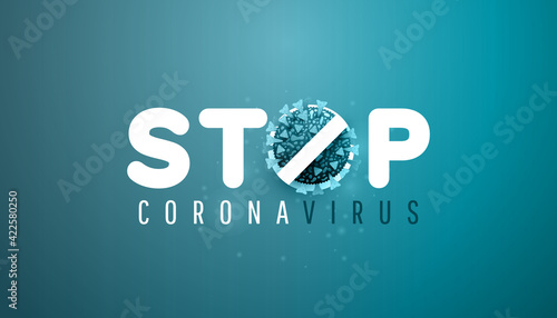 Virus stop sign. Coronavirus disease COVID-19 infection medical with text and copy space isolated on blue background