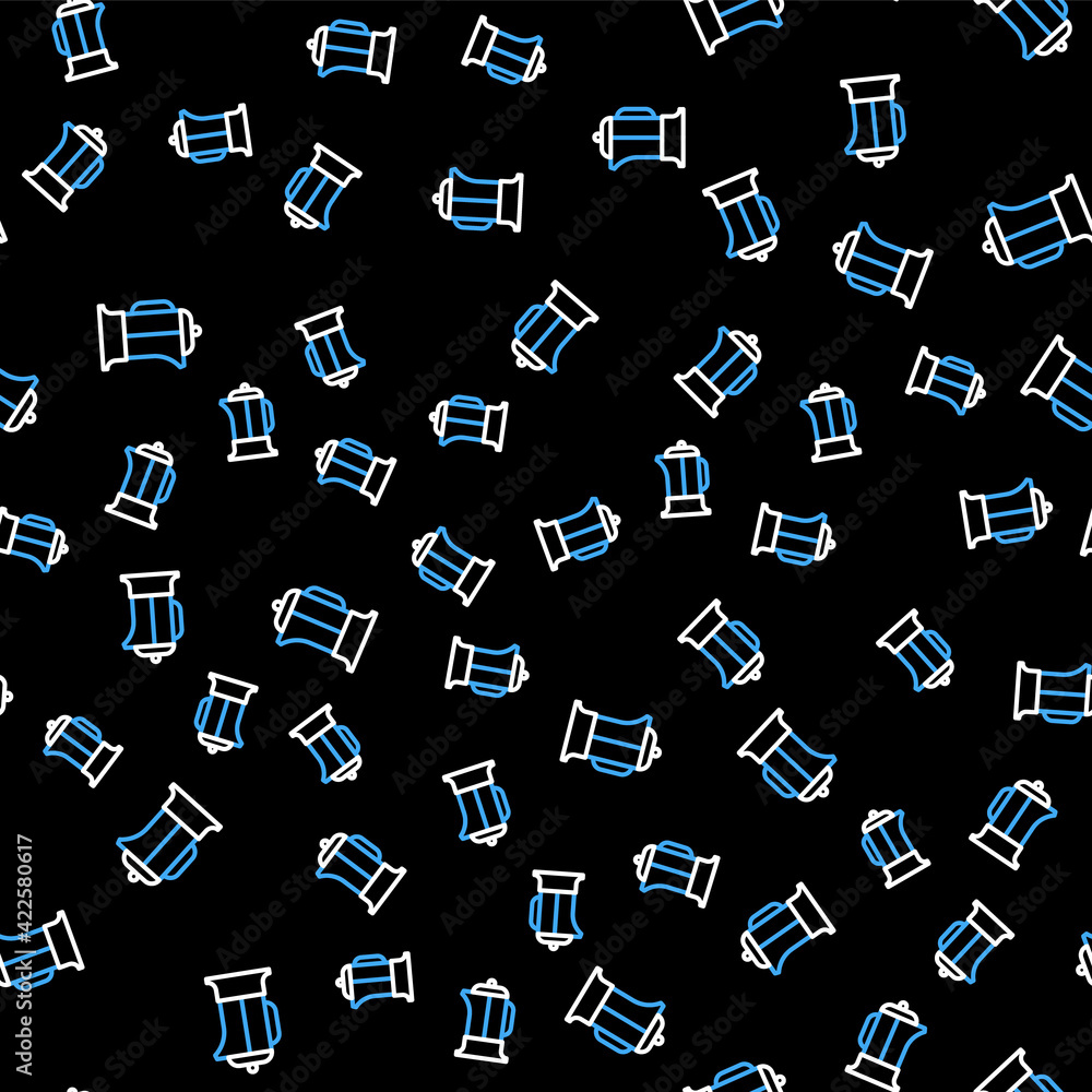 Line French press icon isolated seamless pattern on black background. Vector Line French press icon isolated seamless pattern on black background. Vector