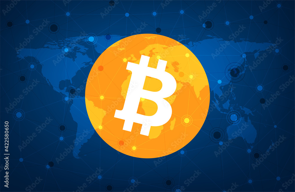 Abstract Bitcoin cryptocurrency wireframe global mesh background. Abstract Bitcoin cryptocurrency wireframe global mesh background.