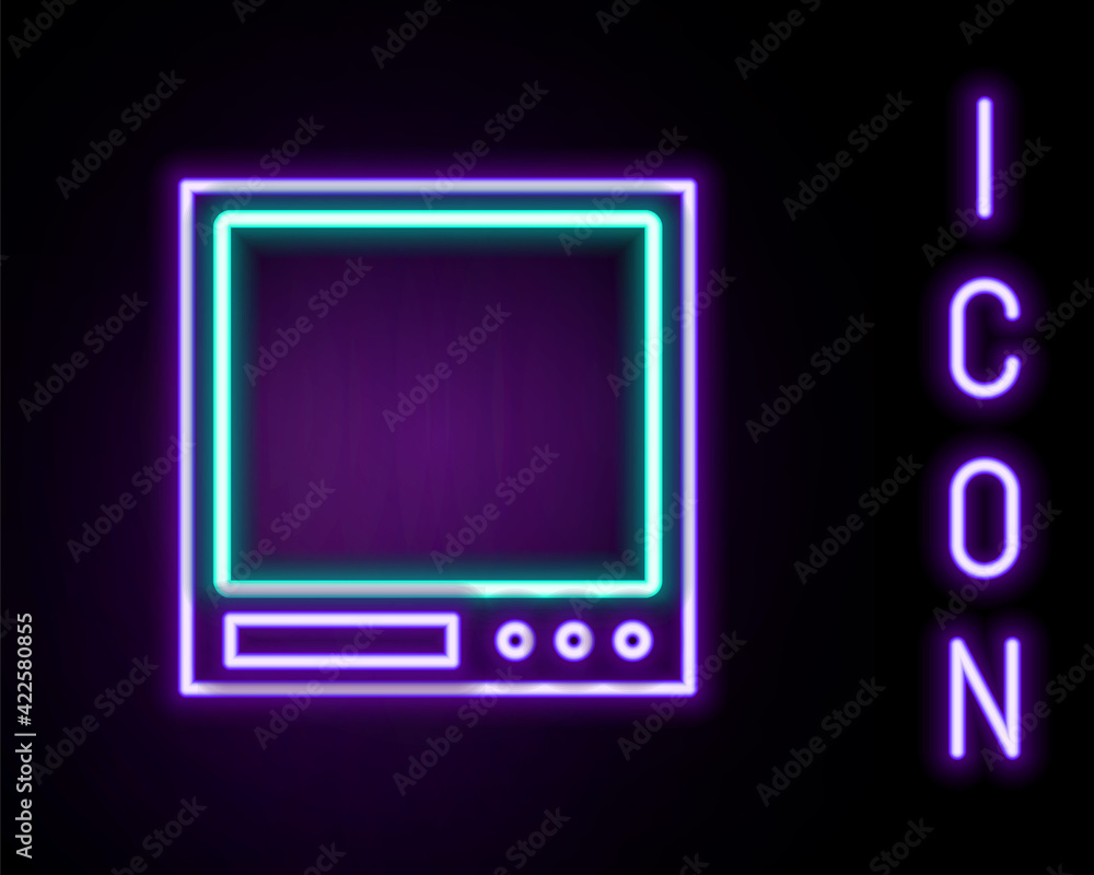 Glowing neon line Electronic scales icon isolated on black background. Weight measure equipment. Colorful outline concept. Vector Glowing neon line Electronic scales icon isolated on black background. Weight measure equipment. Colorful outline concept. Vector