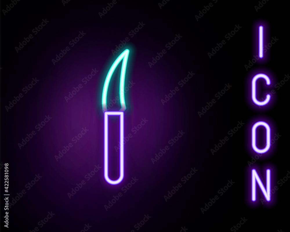 Glowing neon line Knife icon isolated on black background. Cutlery symbol. Colorful outline concept. Vector Glowing neon line Knife icon isolated on black background. Cutlery symbol. Colorful outline concept. Vector
