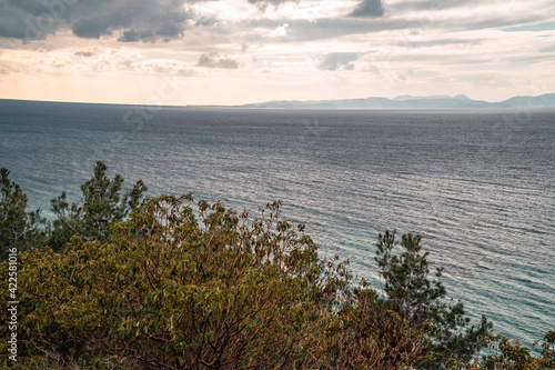 Panoramic view of Anzac Cove at the famous World War One site on the Gallipoli peninsula (Gelibolu) at the Dardanelles coast, Turkey at sunset photo