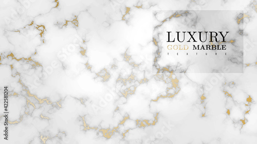 Luxury realistic gold marble texture background. Marbling texture design for banner, invitation, headers, print ads, packaging design template. Vector illustration. Isolated on white background.