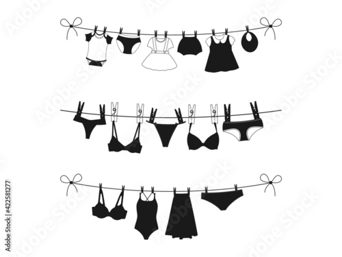 Clothesline silhouettes, Line of Clothes SVG, Clothesline SVG, Drying Clothes SVG, Cut files for Clothesline, Laundry Silhouette, Clotheslin