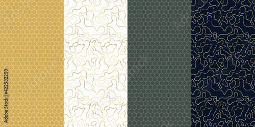 Abstract geometric pattern with gold lines and hexagons. Collection of seamless vector backgrounds.