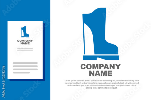Blue Waterproof rubber boot icon isolated on white background. Gumboots for rainy weather, fishing, gardening. Logo design template element. Vector