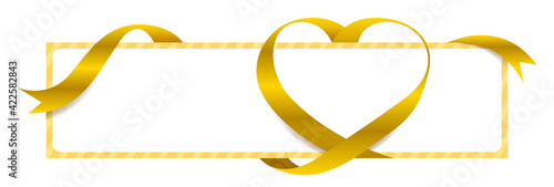 Gold Ribbon Heart Shape Mock-Up for Banner Valentine's Day, Golden Ribbon for Greeting Card, Gift Voucher and Certificate Background, copy space