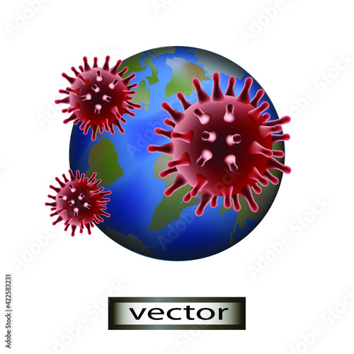Vector illustration of virus on the planet coronavirus pandemic of various diseases