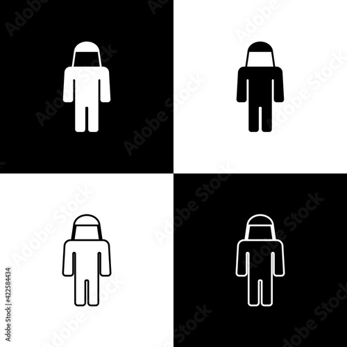 Set Beekeeper with protect hat icon isolated on black and white background. Special protective uniform. Vector