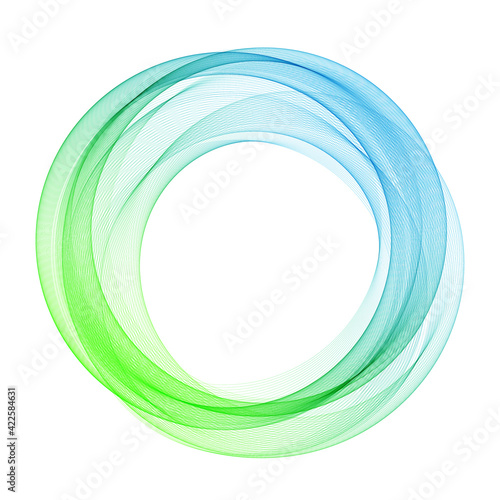Flowing green and blue energies wave circle frame on white background