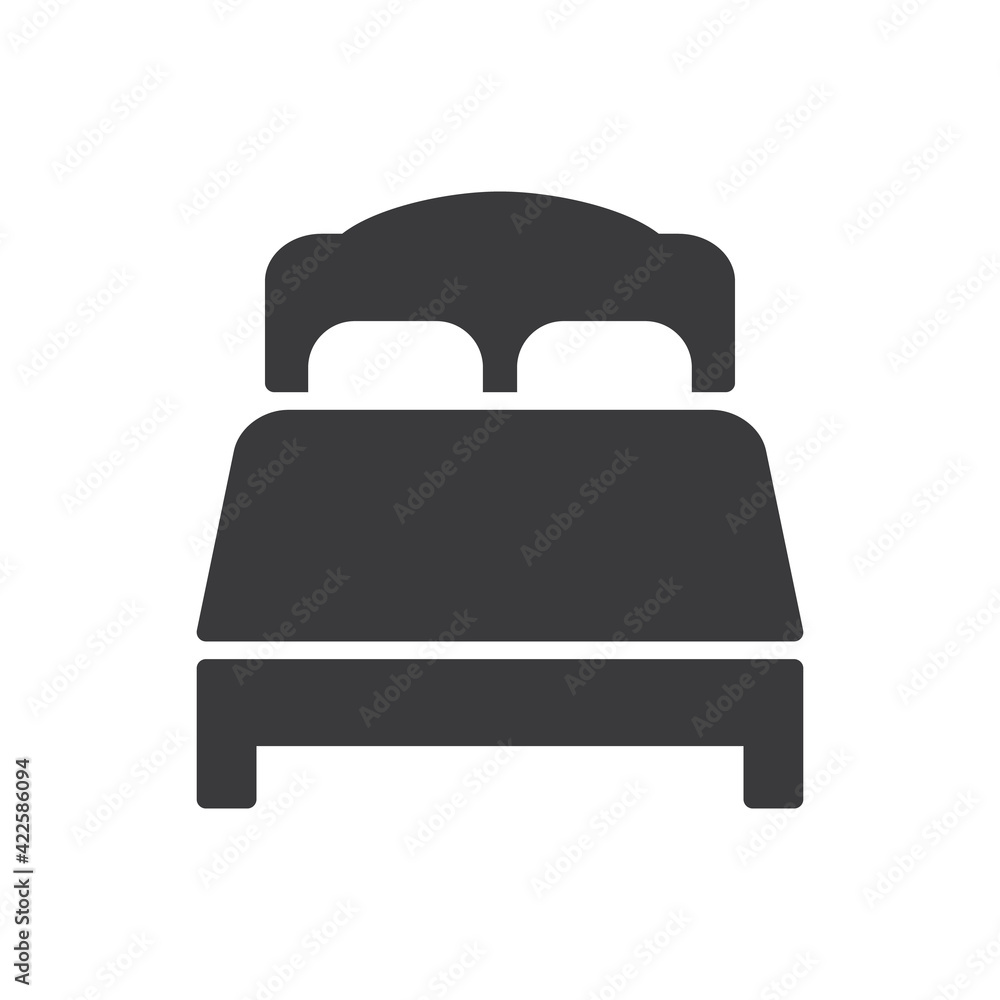 Double bed with two pillows, icon. Double bed with two pillows, icon.