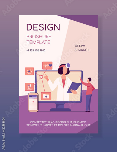 Online medical assistance vector illustration. Man using smartphone app for consulting doctor. Male patient chatting with practitioner on internet