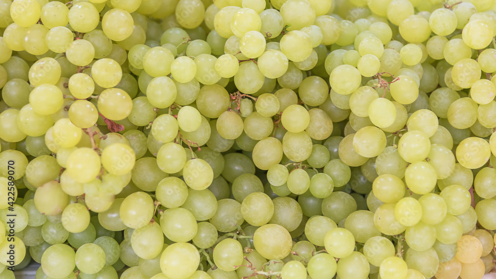 Fresh green large grapes. Vegetarian organic food. Fresh vegetables and fruits Fresh green large grapes. Vegetarian organic food. Fresh vegetables and fruits