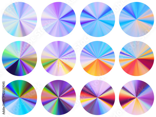 Circle radial metallic gradient web elements vector set.