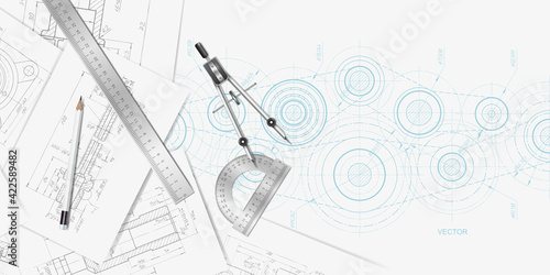 Engineering technical banner .Technical drawing background.School education.Vector illustration .