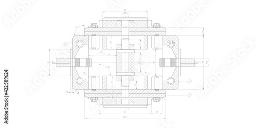 Technical drawing background .Mechanical Engineering drawing .Vector illustration.