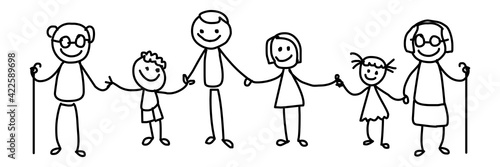 Happy family together stickfigure black handrawn illustration