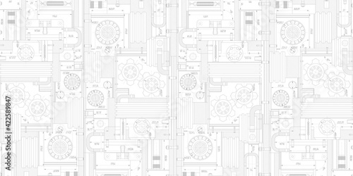 Technical drawing background .Mechanical Engineering drawing.Rotating gears.Vector illustration.