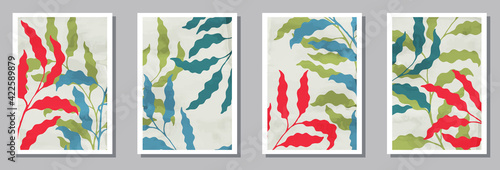 Botanical wall art prints set. Spring branches with foliage. Willow